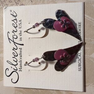 18K on Surgical Steel Silver dangling with Pink 🩷 hearts & flower